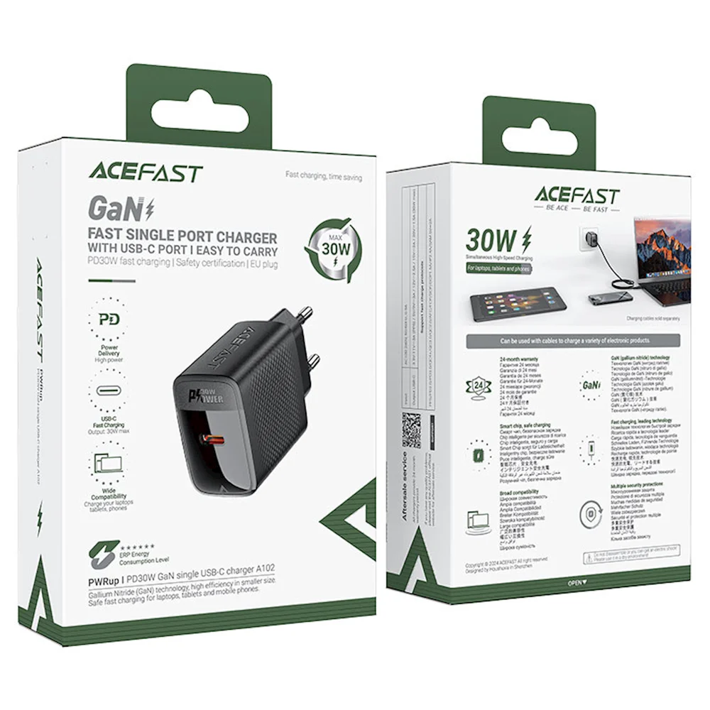 Acefast A102 PD30W GaN Black Network Charger - 3