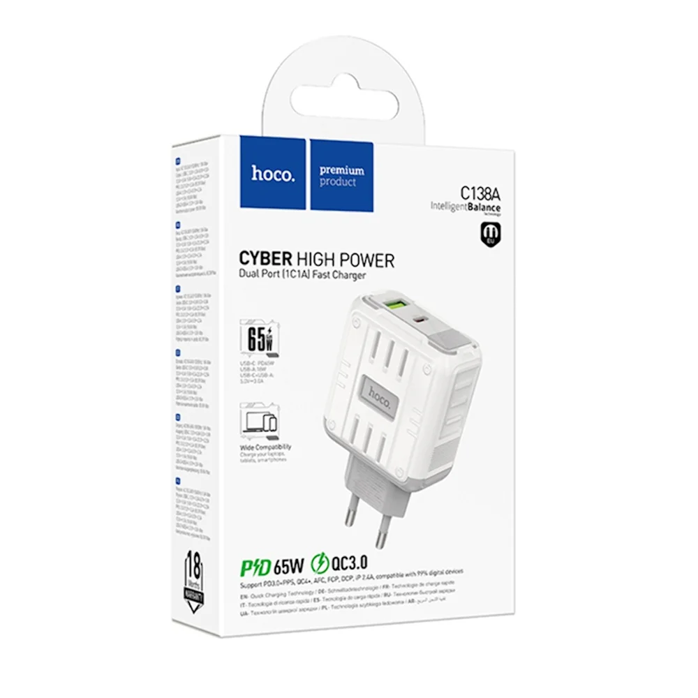 Сетевой зарядный устройство Hoco C138A 65W White - 2