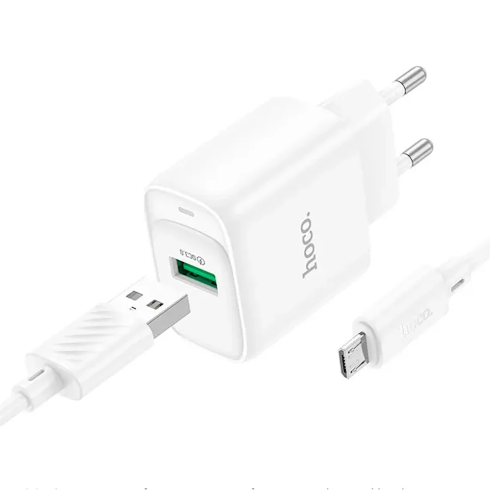 Network Power Adapter Hoco C140A QC3.0 18W + MicroUSB Cable White