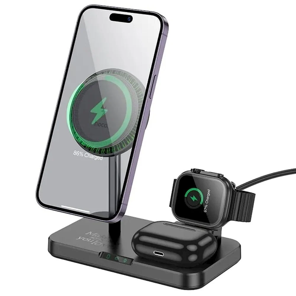 Kablosuz enerji toplama cihazı Hoco CQ12 Joyfull 3-in-1 Black