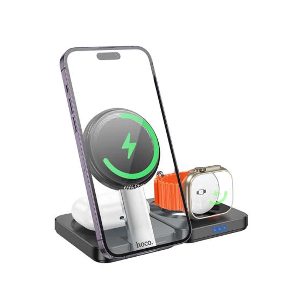 Wireless Charger Hoco CQ11 3-in-1 Wireless Magnetic 15W Black