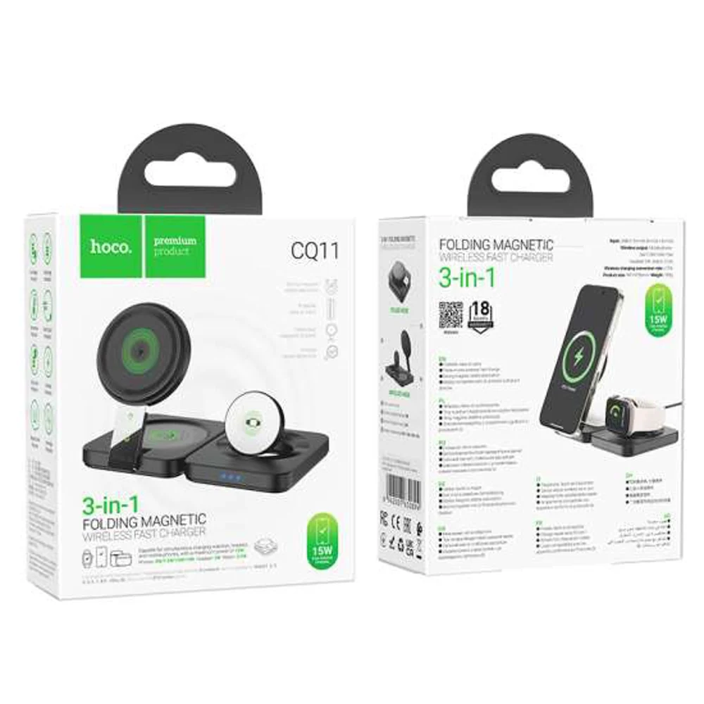 Wireless Charger Hoco CQ11 3-in-1 Wireless Magnetic 15W Black - 2