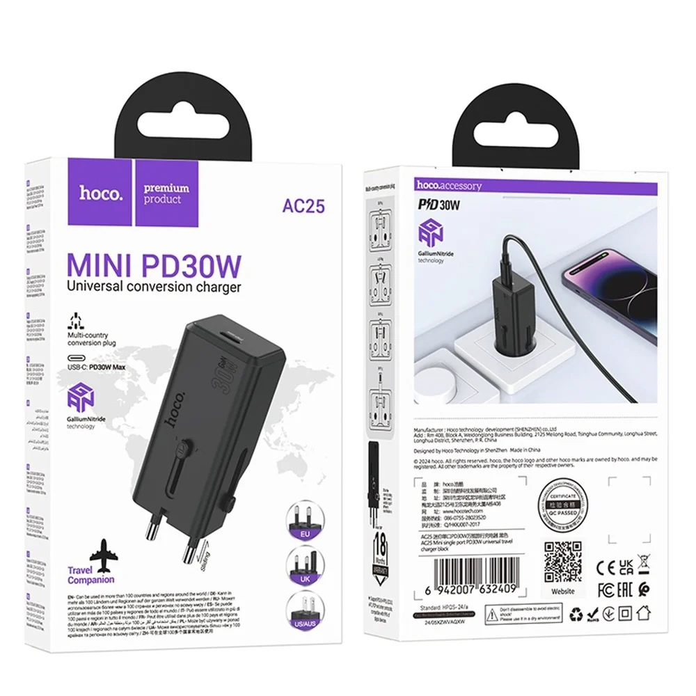 Сетевое зарядное устройство Hoco AC25 Mini Single Port PD30W Черное - 4