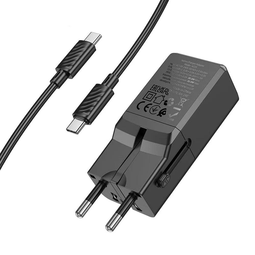Сетевое зарядное устройство Hoco AC25 Mini с USB-C на USB-C PD30W Черное