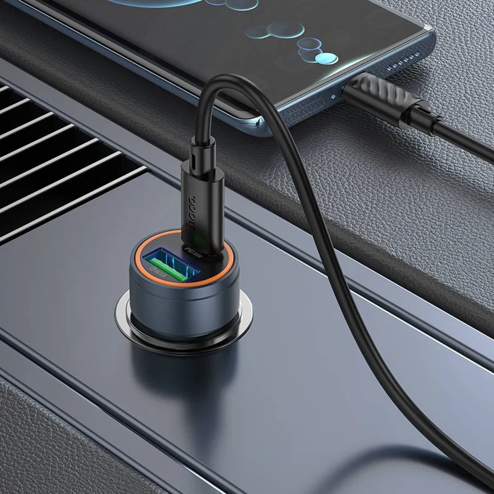 Avtomobil enerji toplama cihazı Hoco Z57A USB + USB-C PD30W+QC3.0 Black - 3