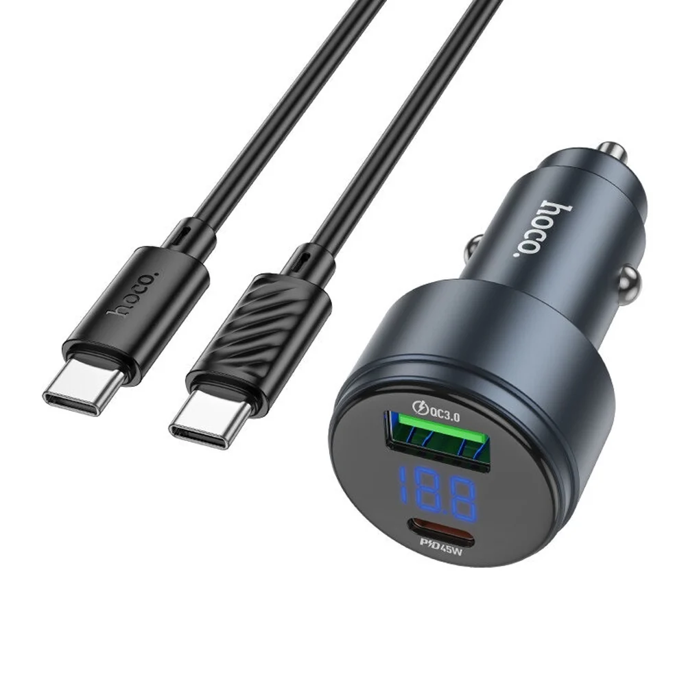 Avtomobil enerji toplama cihazı Hoco Z57B USB + USB-C PD45W+QC3.0 with Type-C to Type-C 1m Grey