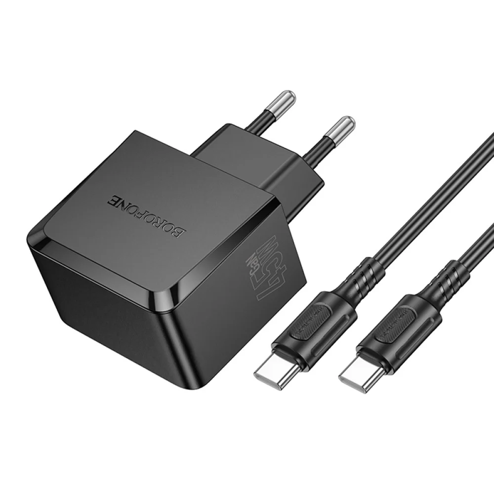 Borofone BAS62A Network Charging Device, 2 Type-C, PD45W, 3A, 45V (PD/QC/FCP/AFC), Plastic, Black, Type C (Euro) - 2