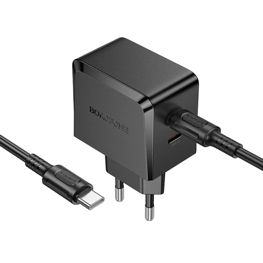 Borofone BAS62A Network Charging Device, 2 Type-C, PD45W, 3A, 45V (PD/QC/FCP/AFC), Plastic, Black, Type C (Euro) - 3