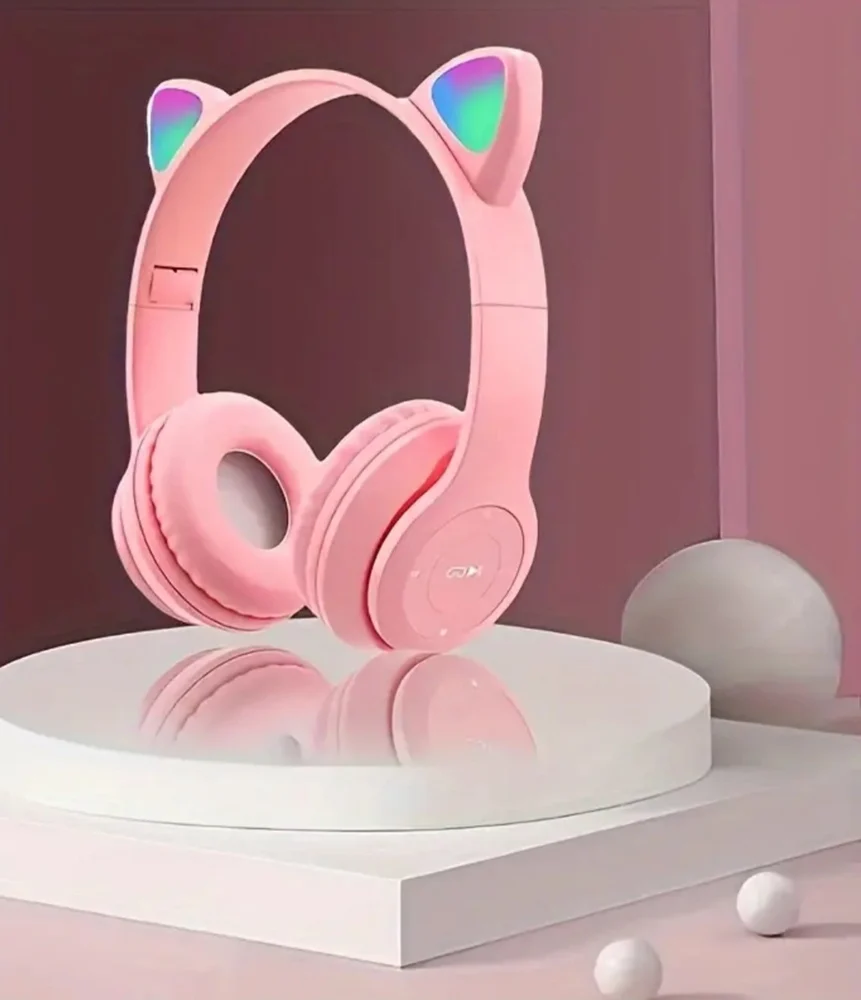 Kablosuz kulaklık P47M Led ışıklı kedi kulakları, pembe - 3