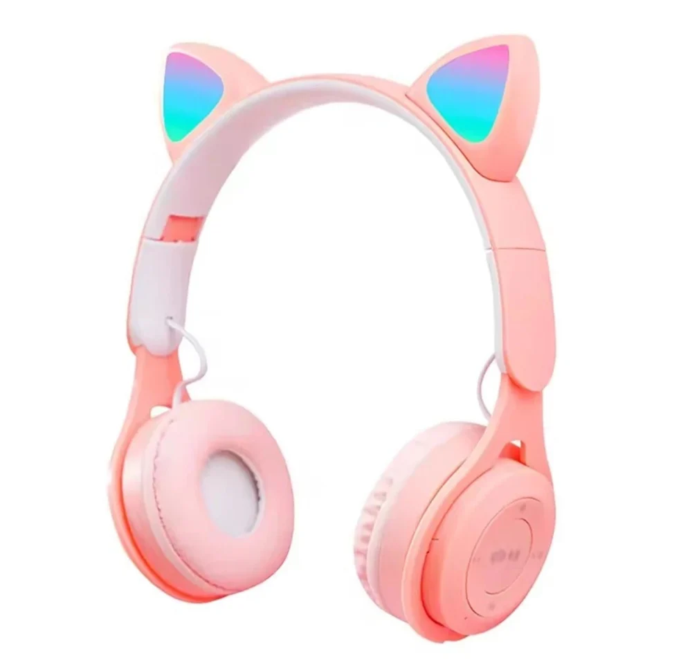Kablosuz kulaklık P47M Led ışıklı kedi kulakları, pembe - 4