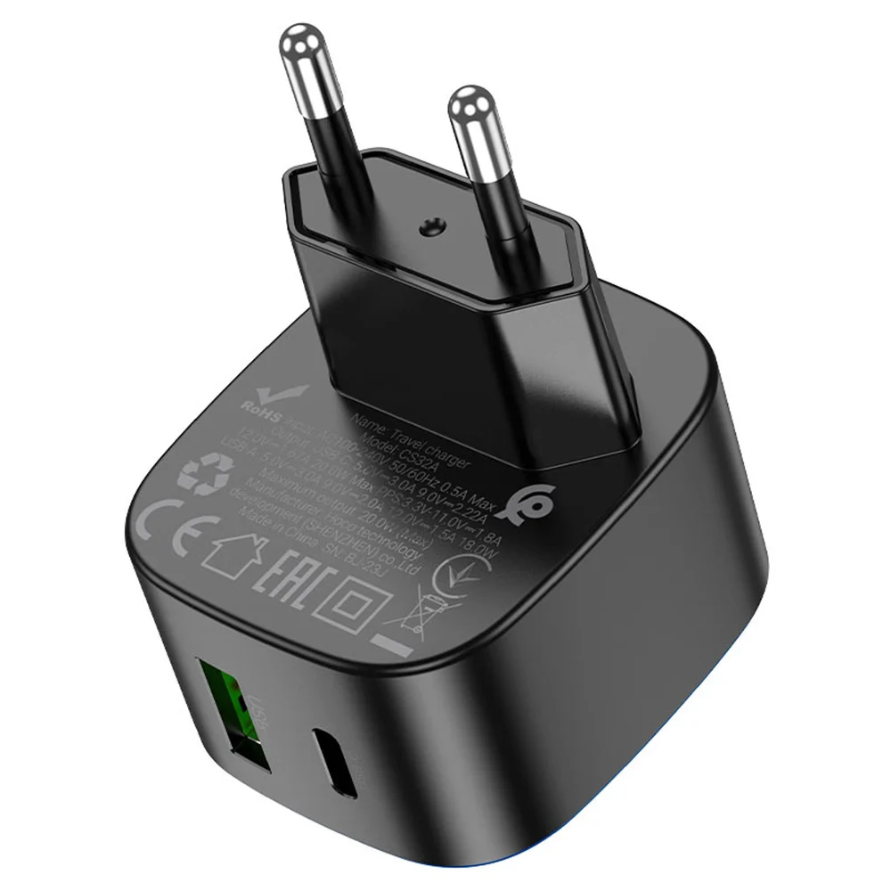 Сетевое зарядное устройство CS32A Rise PD20W + QC3.0, Черное - 2