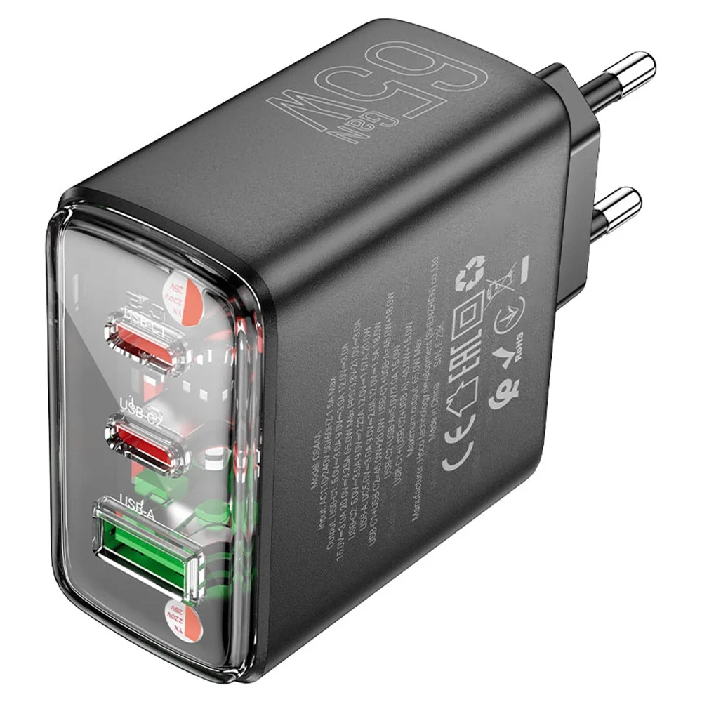 Adapter Hoco CS44A Smart PD65W AB Plug, Black - 3