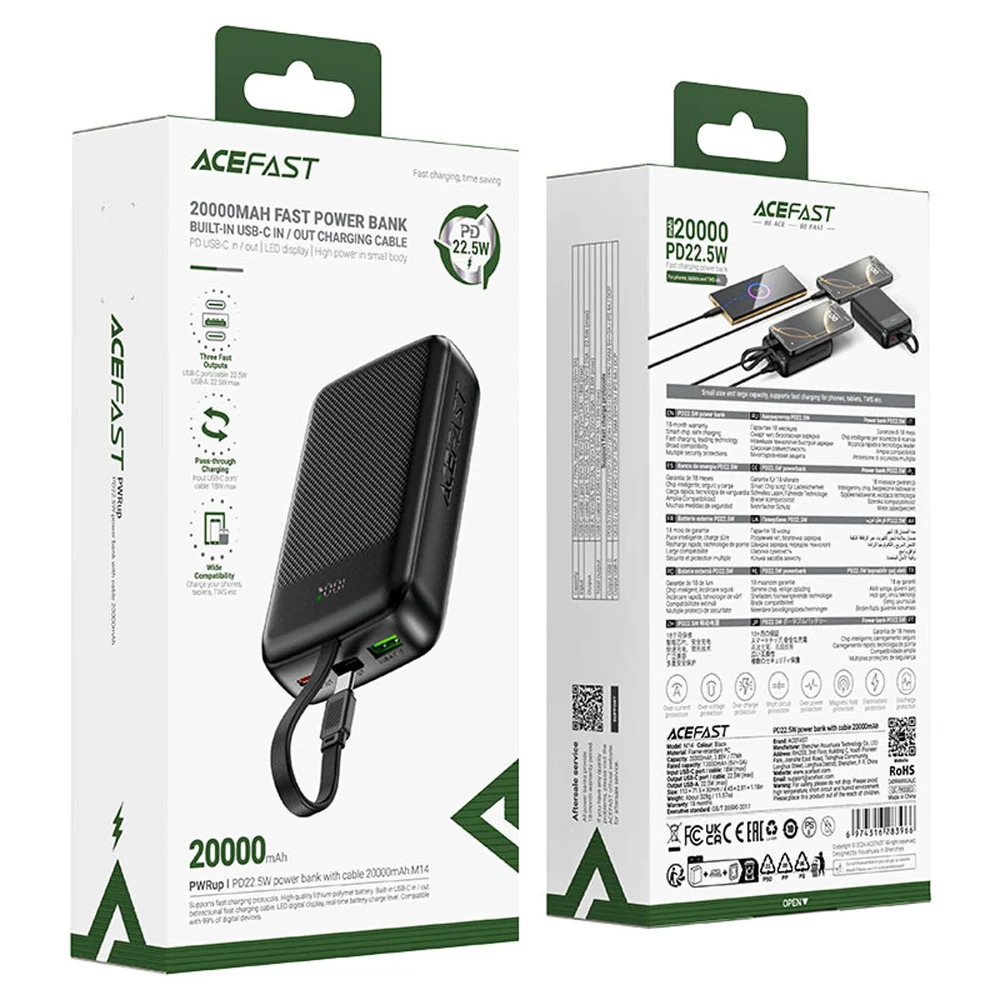 Siyah Acefast M14 20000 mAh Taşınabilir Batarya - 3