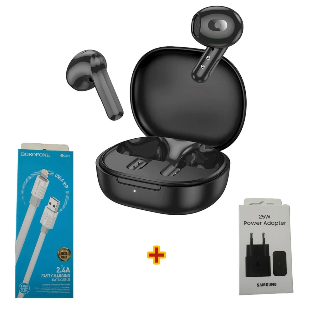 Simsiz qulaqlıq Borofone bw65 Black + adapter + enerji toplama kabeli