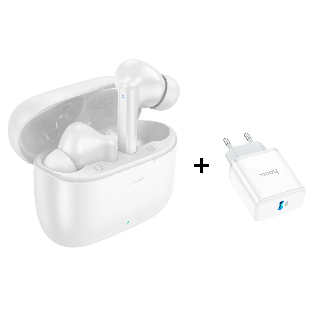 Kablosuz kulaklık Hoco EQ2 White + Hediye şebeke enerji yükleme cihazı Hoco C104A