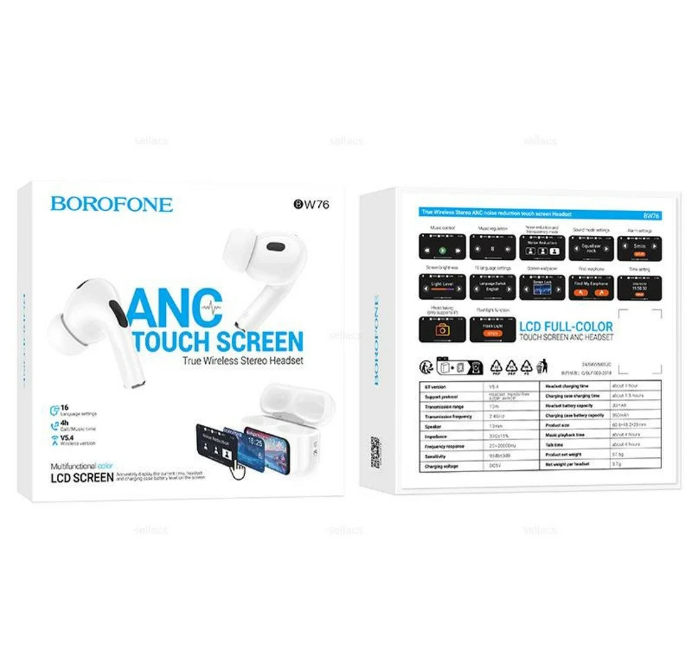 TELEDOCTOR-BW76 Anc Touch Screen Wireless Earbuds White - 3
