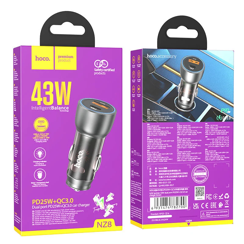 Hoco NZ8 Black Car Power Charger