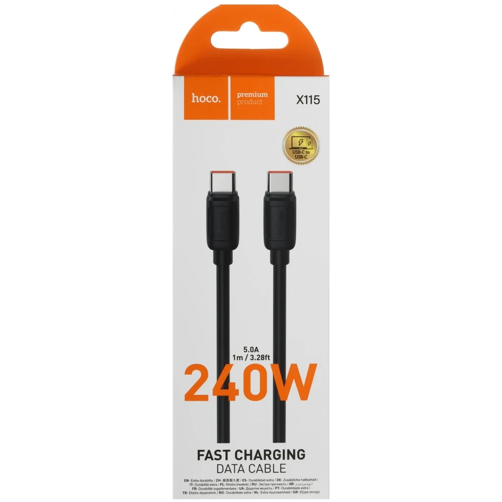 Hoco X115 USB Type-C - USB Type-C Siyah, 1 m