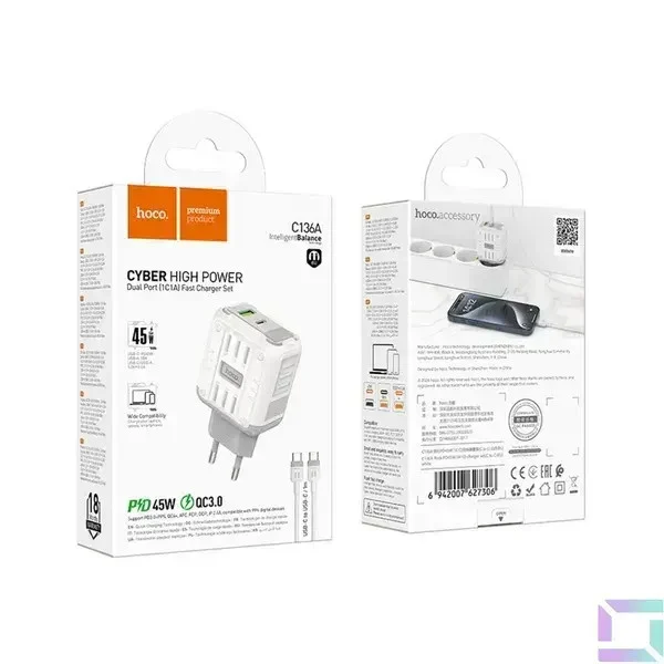Network Power Adapter Hoco C136A with Type-C to Type-C Cable