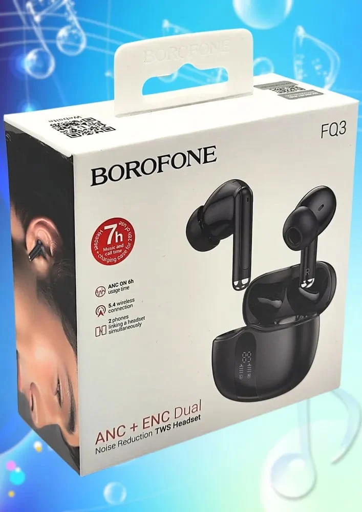 Borofone FQ3 Sansız Kulaklık Aktif Gürültü Engelleme ANC ENC ile. Şarj Kutusu olan, Siyah