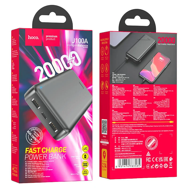 Dış akü Hoco J100A 20000mAh Siyah + Hediye şebekeli enerji toplama cihazı Samsung PD 25W Siyah - 2