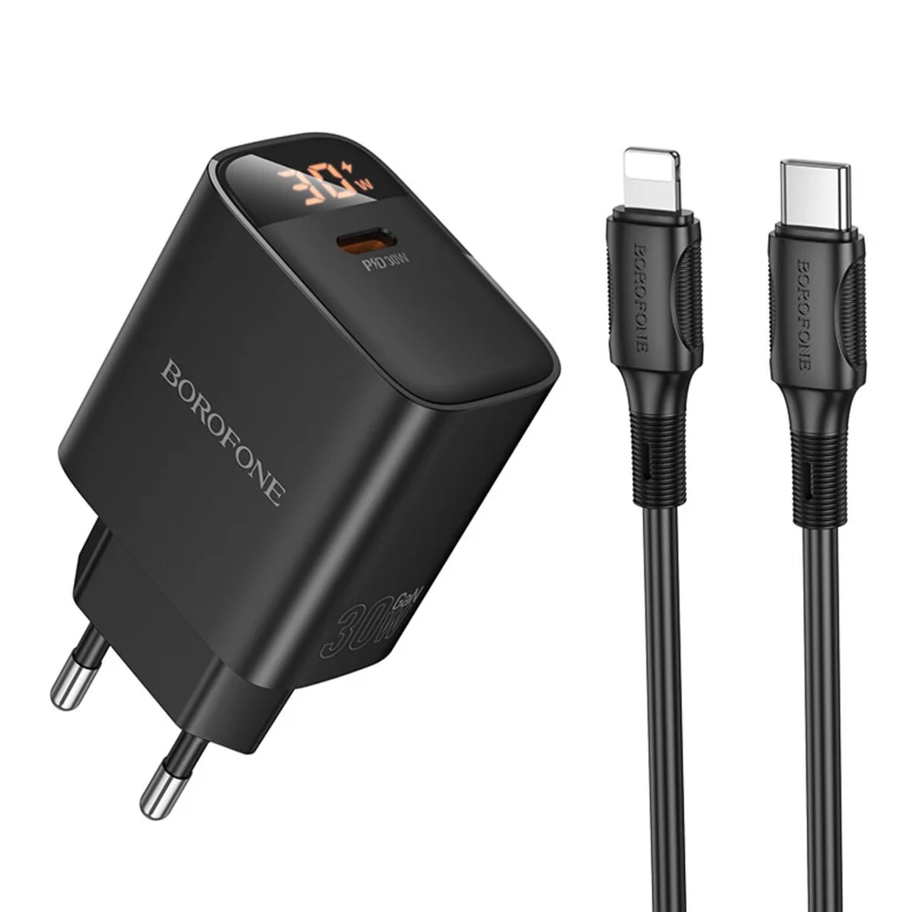 Şəbəkə enerji toplama cihazı Borofone BA97A Type-C with Type-C to Type-C Cable Black
