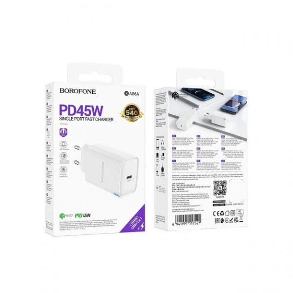 Şəbəkə enerji toplama cihazı Borofone BA86A Type-C White - 2