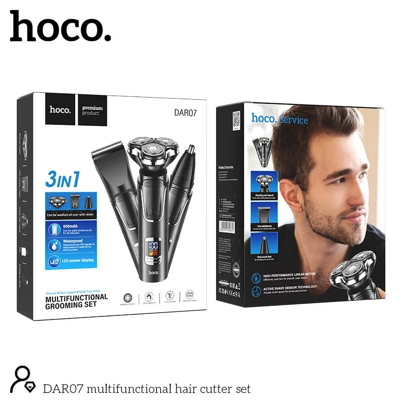 Elektrikli traş makinesi-trimmer Hoco DAR07 3in1 ve hediye tarak - 3