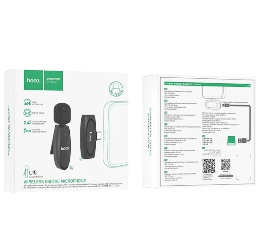 Microphone Hoco L15 Type-C Black with Free Earbuds - 2