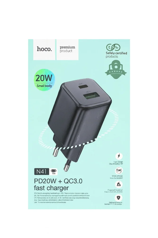 Hoco N41 20W + QC3.0 Black Adapter