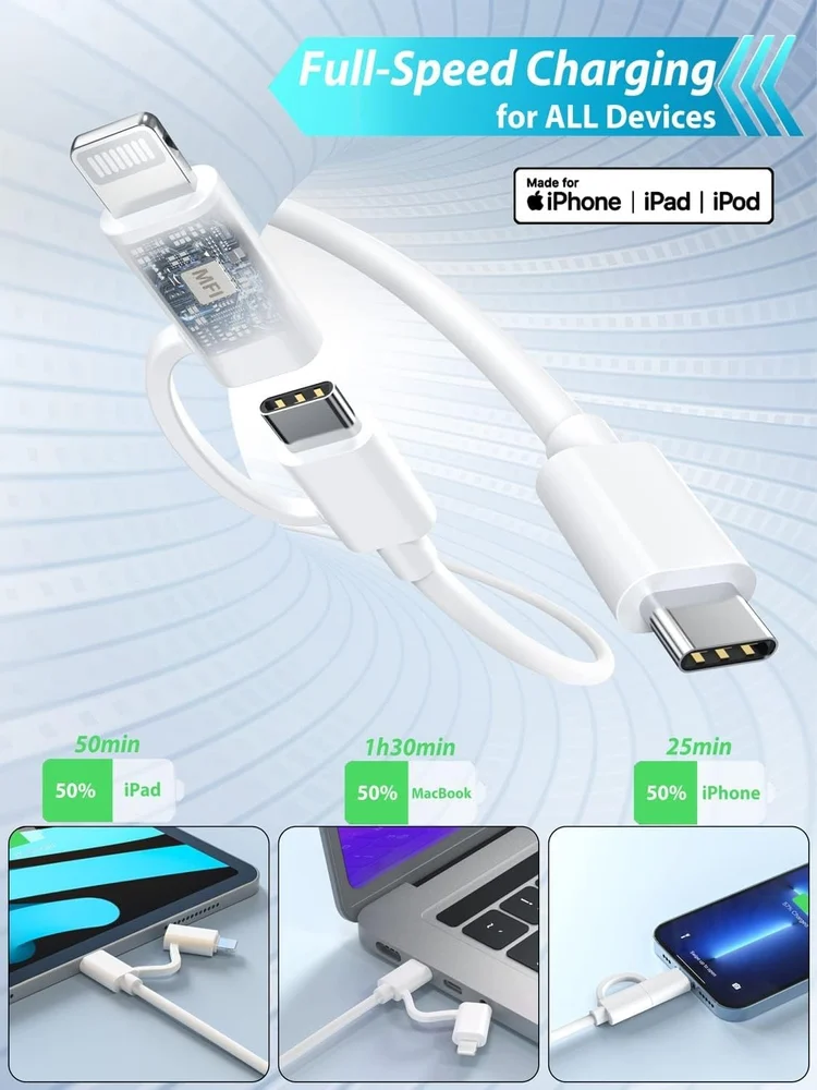 Кабель USB MQKJ32M USB -C to Type -C and Lightning 60W Charge 1M - 3