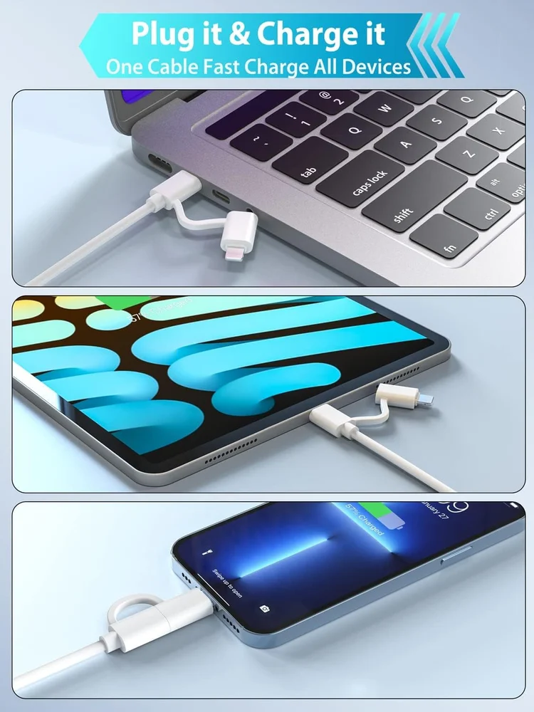 Кабель USB MQKJ32M USB -C to Type -C and Lightning 60W Charge 1M - 4