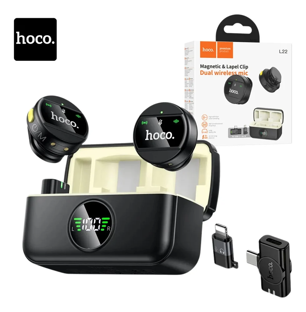 Mikrofon Hoco L22 ENC Magnetic Dual Wireless Lavalier Microphone Type-CLightning - 2