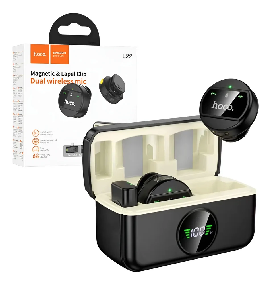 Mikrofon Hoco L22 ENC Magnetic Dual Wireless Lavalier Microphone Type-CLightning - 5