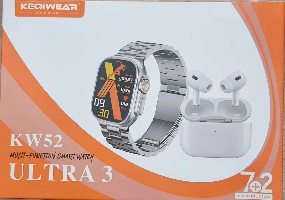 Akıllı saat ve kablosuz kulaklık seti Keqiwear KW52 Ultra 3