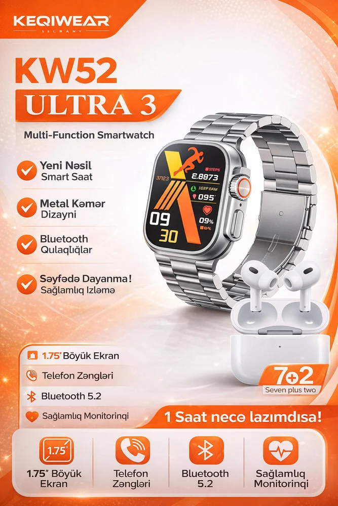Akıllı saat ve kablosuz kulaklık seti Keqiwear KW52 Ultra 3 - 2
