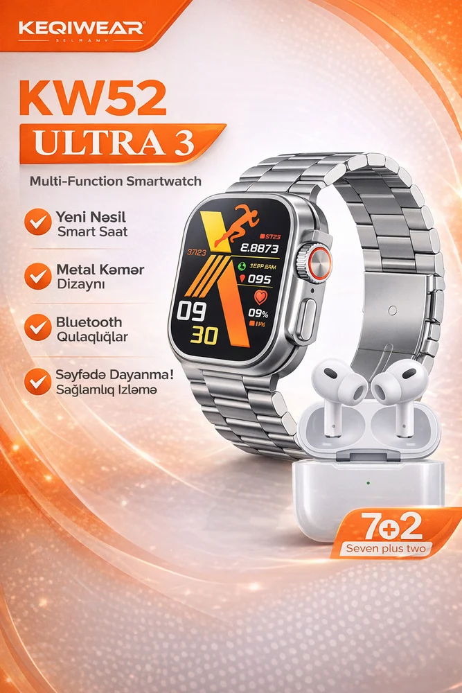 Akıllı saat ve kablosuz kulaklık seti Keqiwear KW52 Ultra 3 - 3