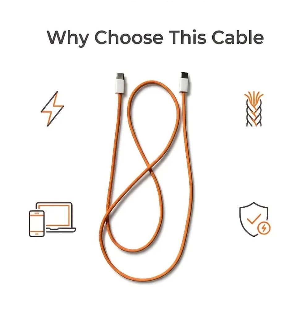 Cable USB Type-C to Type-C 60W, Orange - 5