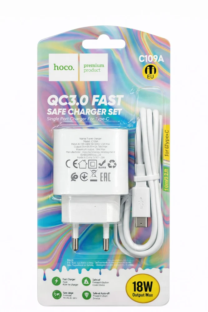 Network Power Adapter Hoco C109A QC3.0 Fast Safe Charger Set