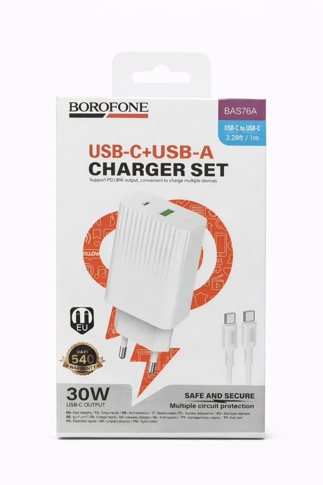 Ağ adaptör Borofone BAS76A 30W USB-C USB-A Charger Set BC