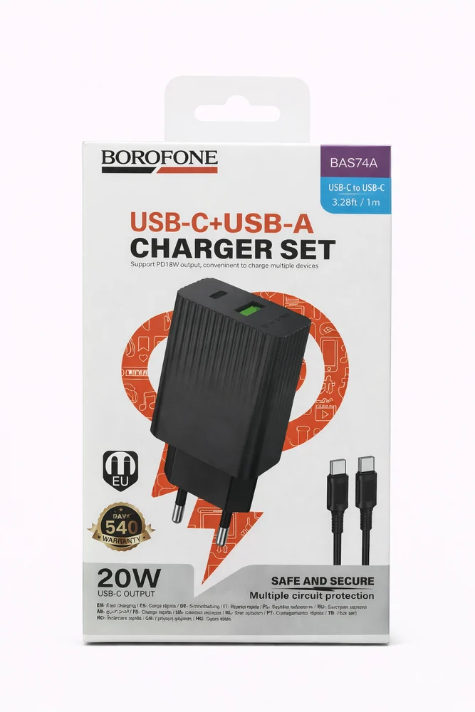 Şəbəkə enerji toplama cihazı Borofone BAS74A USB-C USB-A Charger Set BC