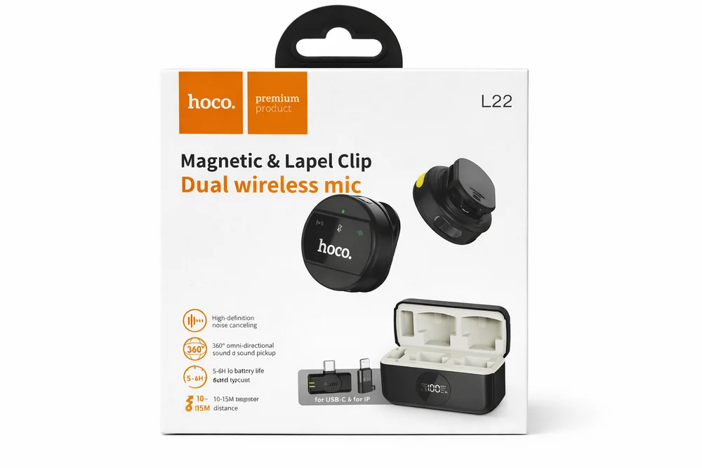 Yaka mikrofonu HOCO L22 Magnetic & Lapel Clip Dual Wireless Mic
