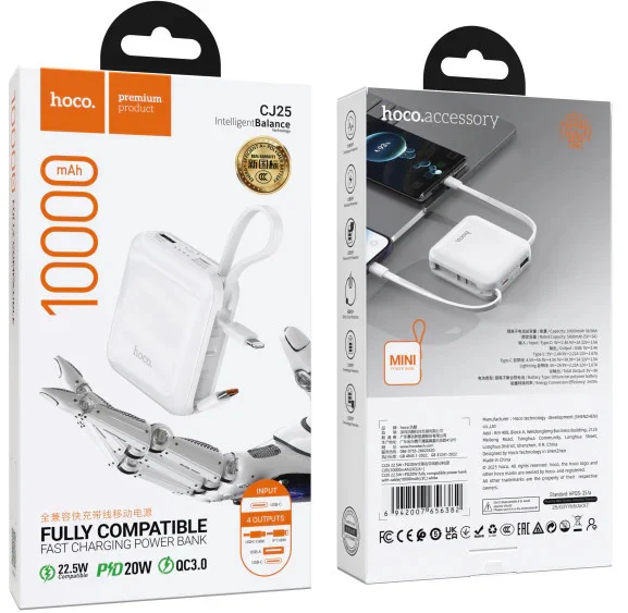Hoco CJ25 10000 mAh Beyaz Taşınabilir Şarj Aleti 22.5W