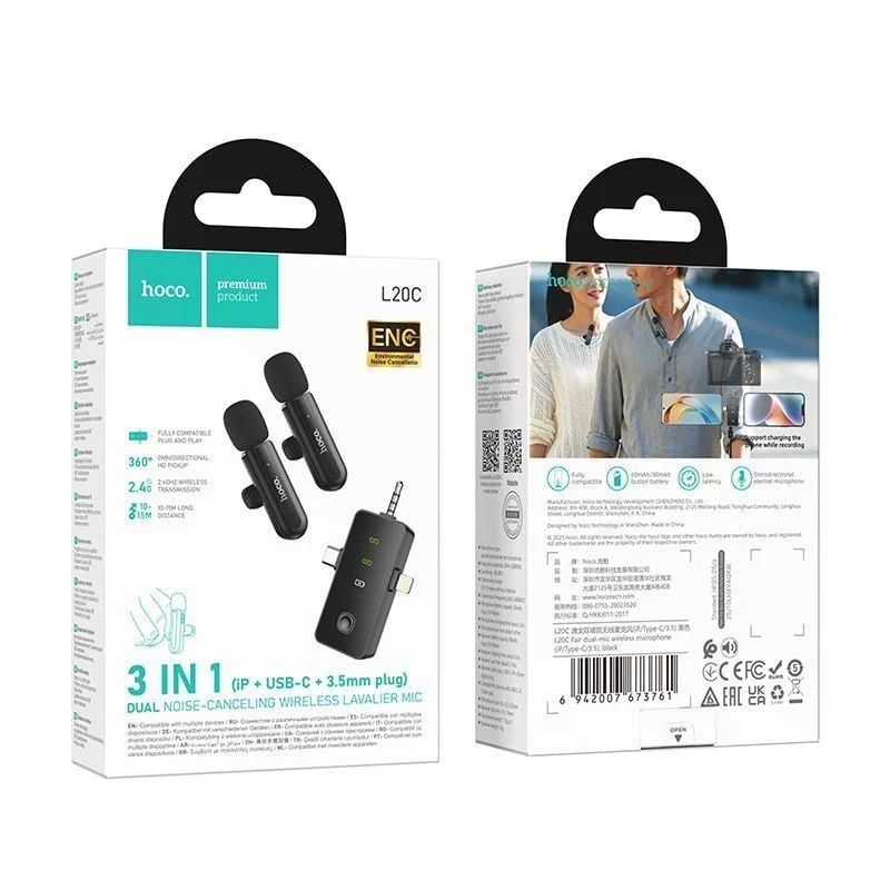 Петличный микрофон Hoco L20C Black - 3