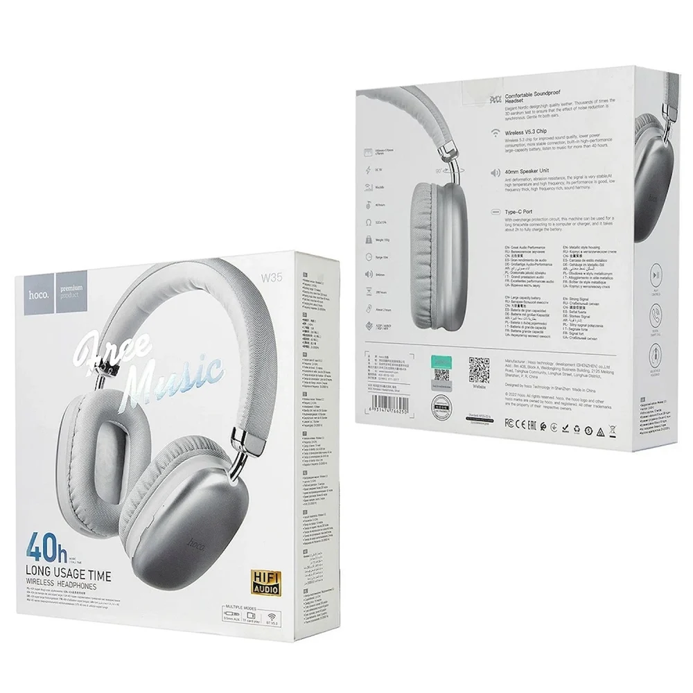 Hoco W35 Silver Wireless Headphones - 3