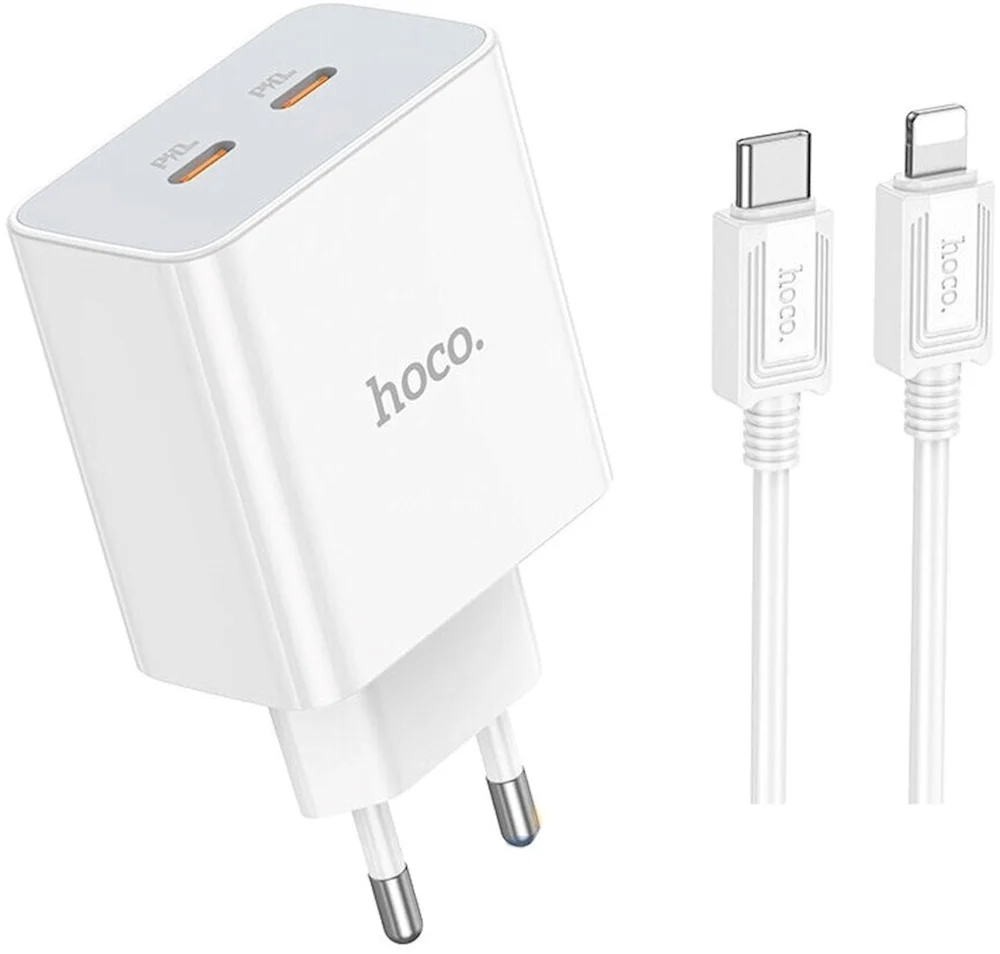 Сетевое зарядное устройство Hoco C108A dual port Type-C белое