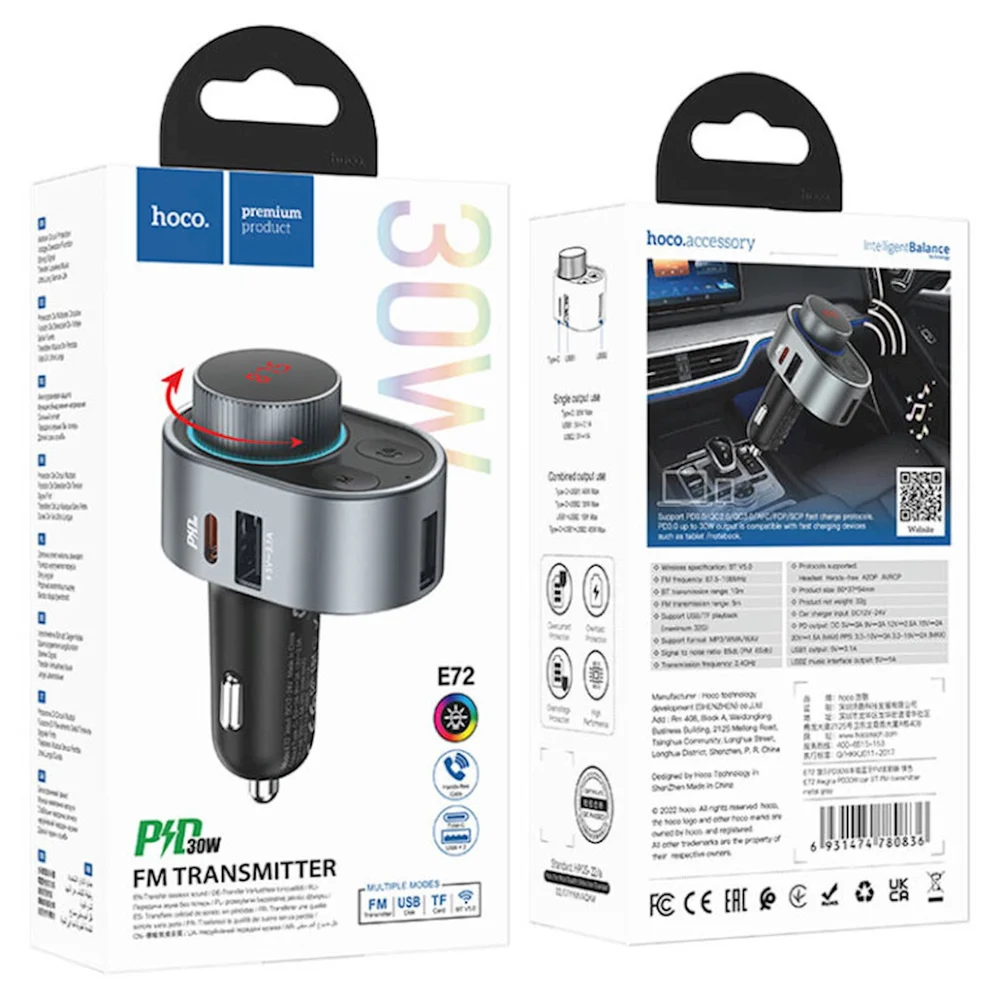 Car Energy Collection Device with FM Transmitter Hoco E72 Alegria - 6