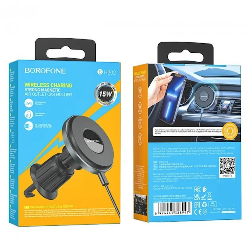 Araba için kablosuz enerji toplama ile telefon tutucu Borofone BH202 Black - 3
