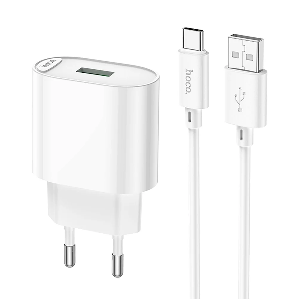 Şəbəkə enerji toplama Hoco C109A with USB - Type-C Cable, Ağ