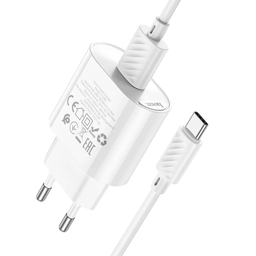 Şəbəkə enerji toplama Hoco C109A with USB - Type-C Cable, Ağ - 2